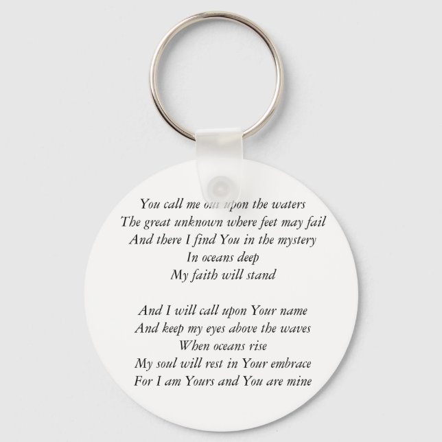 Hillsong United- Oceans lyrics Inspirational Key Keychain (Front)