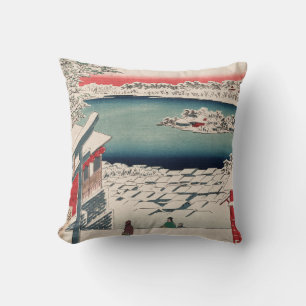 Hilltop Snow View Vintage Ukiyo-e Japanese Art Throw Pillow