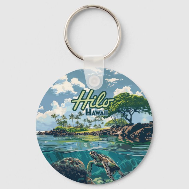 Hilo Hawaii Big Island Turtle Beach Vintage  Keychain (Front)