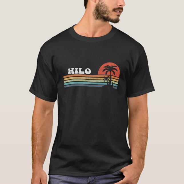 Hilo Hawaii HI Hawaiian Island Palm Tree Surfboard T-Shirt (Front)