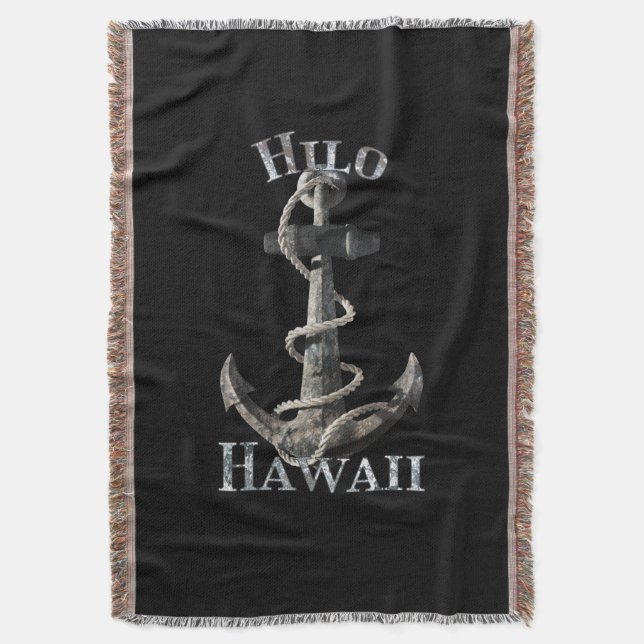 Hilo Hawaii Vacation Nautical Anchor Sailing Throw Blanket (Front Vertical)