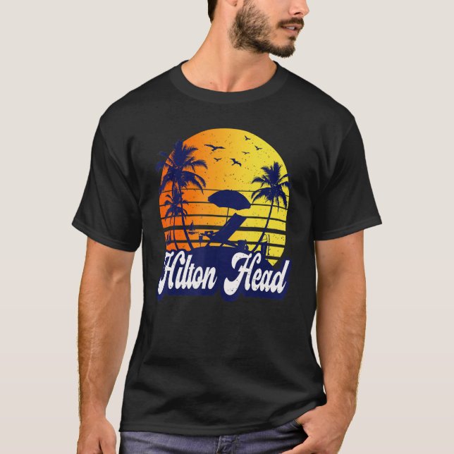 Hilton Head Carolina Sunset Beach Retro T-Shirt (Front)