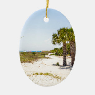 hilton head georgia beach and ocean "south beach" ceramic ornament