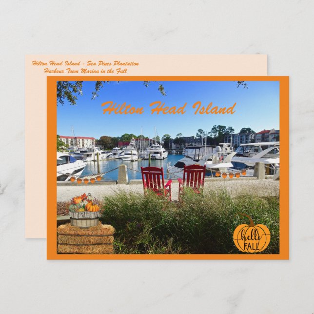 Hilton Head Island Harbour Town Marina Hello Fall Postcard (Front/Back)