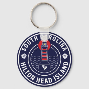 Hilton Head Island Lighthouse Retro Sunset Keychain