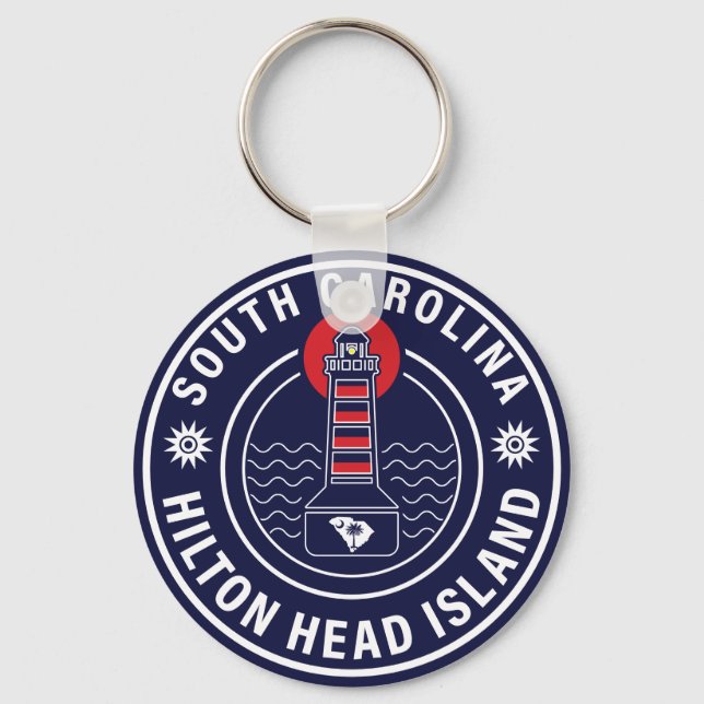 Hilton Head Island Lighthouse Retro Sunset Keychain (Front)