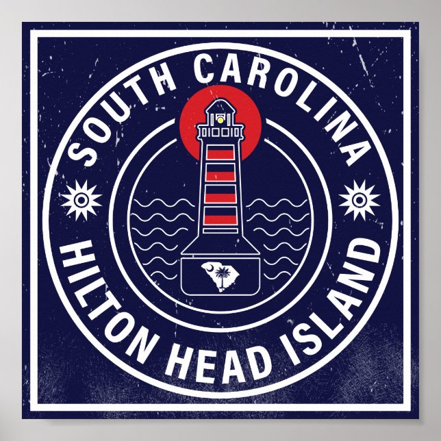 Hilton Head Island Lighthouse Retro Sunset Poster (Front)