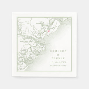 Hilton Head Island SC Map Elegant Sage Wedding Napkin