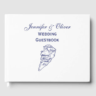 Hilton Head Island SC Vintage Map Navy Blue Guest Book