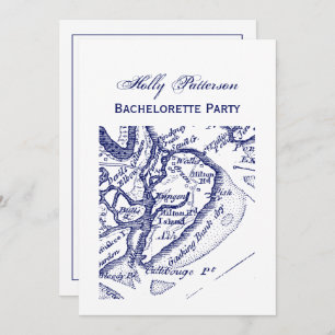 Hilton Head Island SC Vintage Map Navy Blue Invitation