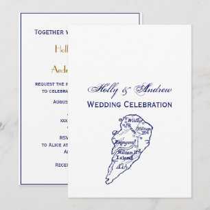 Hilton Head Island SC Vintage Map Navy Blue Invitation