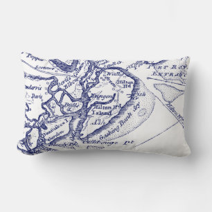 Hilton Head Island SC Vintage Map Navy Blue Lumbar Pillow