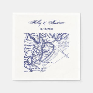 Hilton Head Island SC Vintage Map Navy Blue Napkin