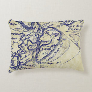 Hilton Head Island SC Vintage Map Navy Blue Tea St Accent Pillow