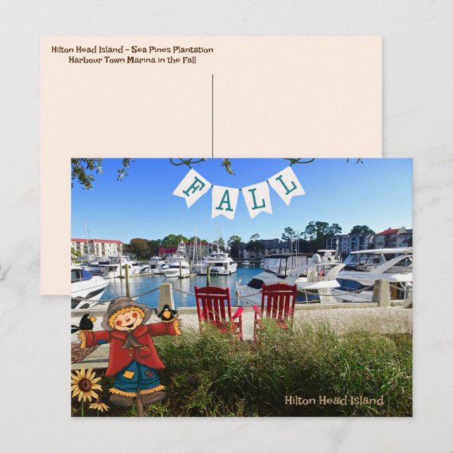 Hilton Head Island Sea Pines Marina Fall Scarecrow Postcard (Front/Back)