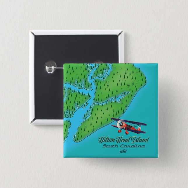 Hilton Head island South Carolina Map 2 Inch Square Button (Front & Back)