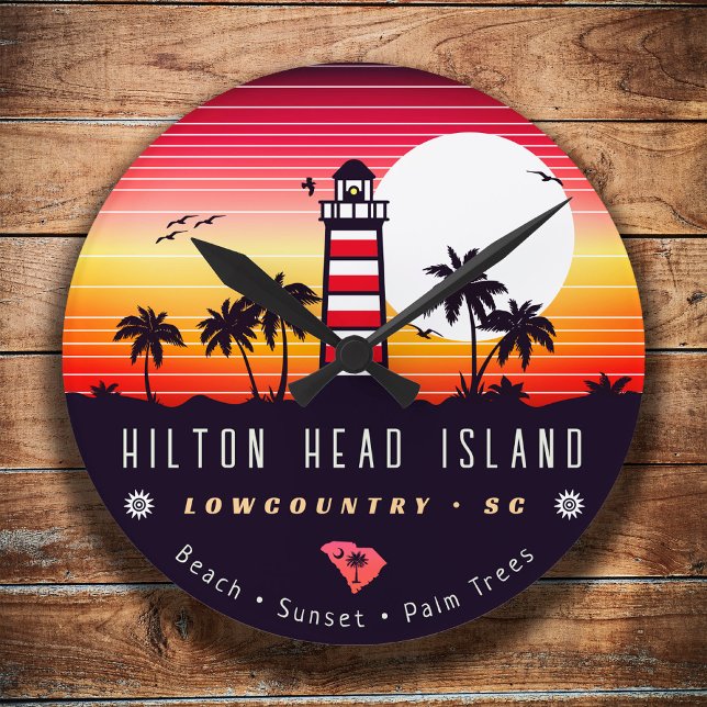 Hilton Head lighthouse SC Retro Sunset Souvenirs Round Clock (Creator Uploaded)