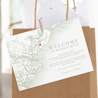 Hilton Head Sage Green Wedding Welcome Itinerary Thank You Card