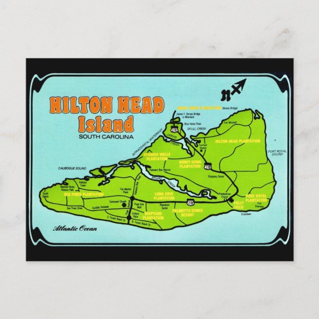  Hilton Head SC Island Map Postcard (Front)