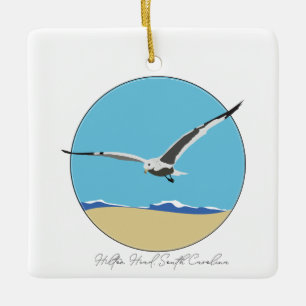 Hilton Head, South Carolina Sea Gull over Beach  Ceramic Ornament