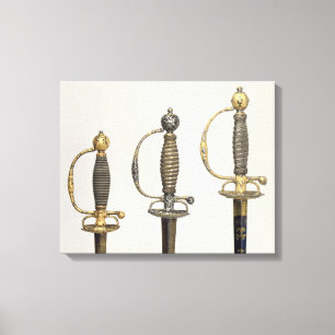 Hilts of three French swords: one of steel Canvas Print