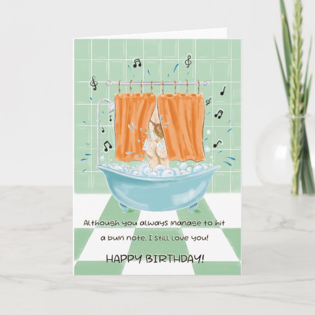 Him Funny Humour Singing In The Shower Birthday Card (Front)