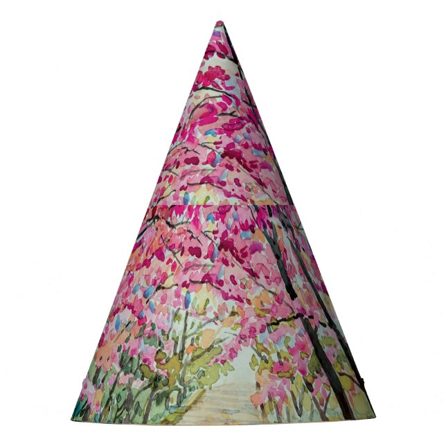 Himalayan Cherry Roadside Watercolor Landscape Party Hat (Front)