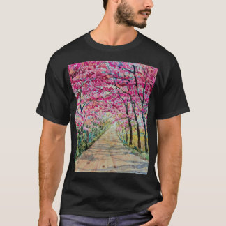 Himalayan Cherry Roadside Watercolor Landscape T-Shirt