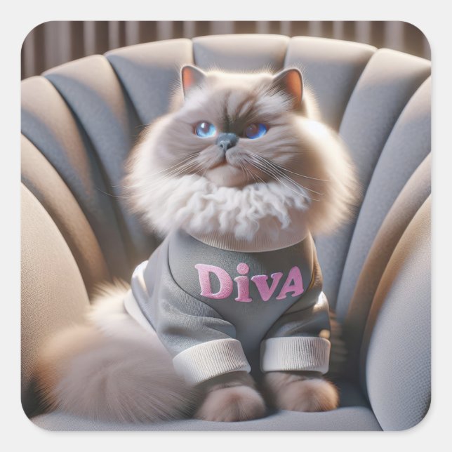 Himalayan Diva Cat Square Sticker (Front)
