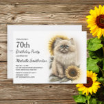 Himalayan Kitten Cat Sunflowers 70th Birthday Invitation<br><div class="desc">Beautiful Himalayan cat with sunflowers 70th birthday party invitation for women. This card can be designed for anyone of any age. Contact me for assistance with your customization or to request additional matching or coordinating products for your celebration.</div>