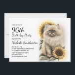 Himalayan Kitten Cat Sunflowers 90th Birthday Invitation<br><div class="desc">Beautiful Himalayan cat with sunflowers 90th birthday party invitation for women. This card can be designed for anyone of any age. Contact me for assistance with your customization or to request additional matching or coordinating products for your celebration.</div>