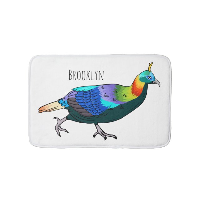 Himalayan monal bird cartoon illustration  bath mat (Front)
