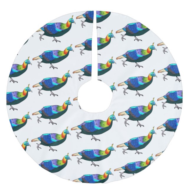 Himalayan monal bird cartoon illustration brushed polyester tree skirt (Front)