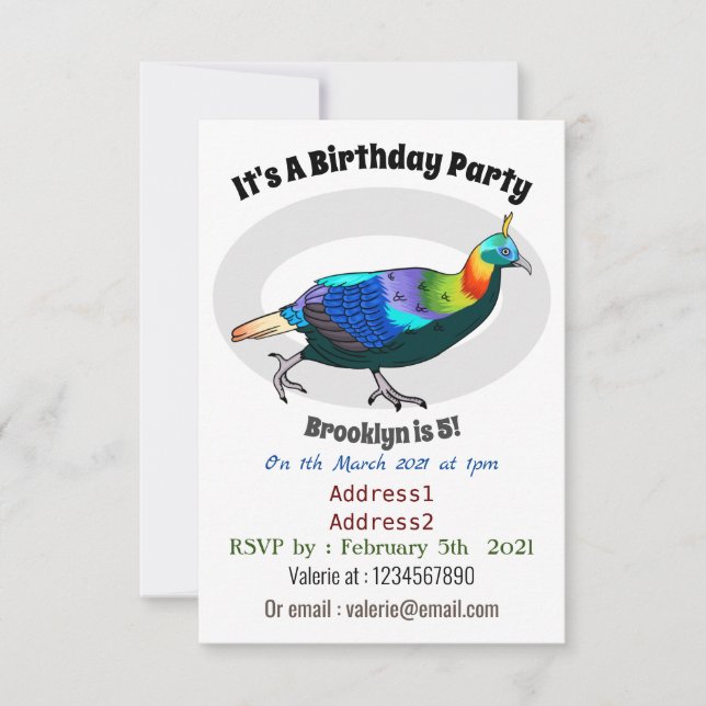 Himalayan monal bird cartoon illustration  invitation (Front)
