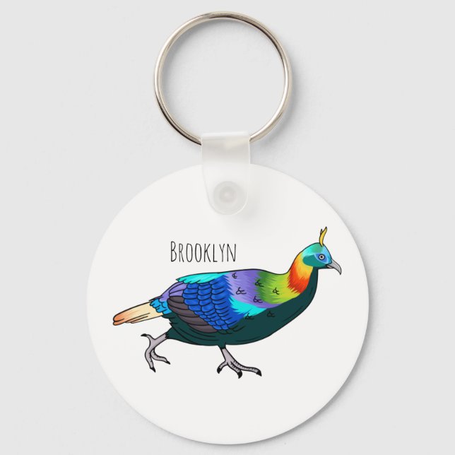 Himalayan monal bird cartoon illustration keychain (Front)