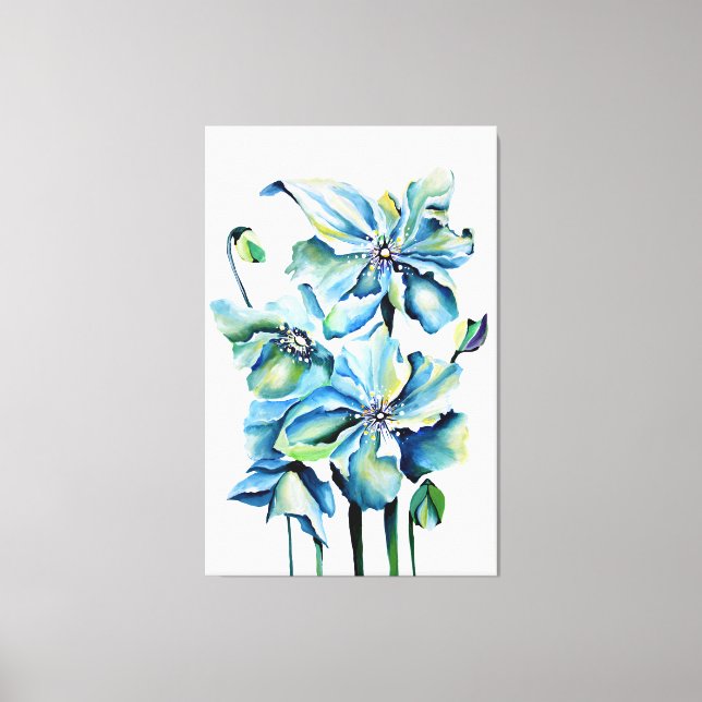 Himalayan Persian Blue Poppies Watercolor Canvas Print (Front)