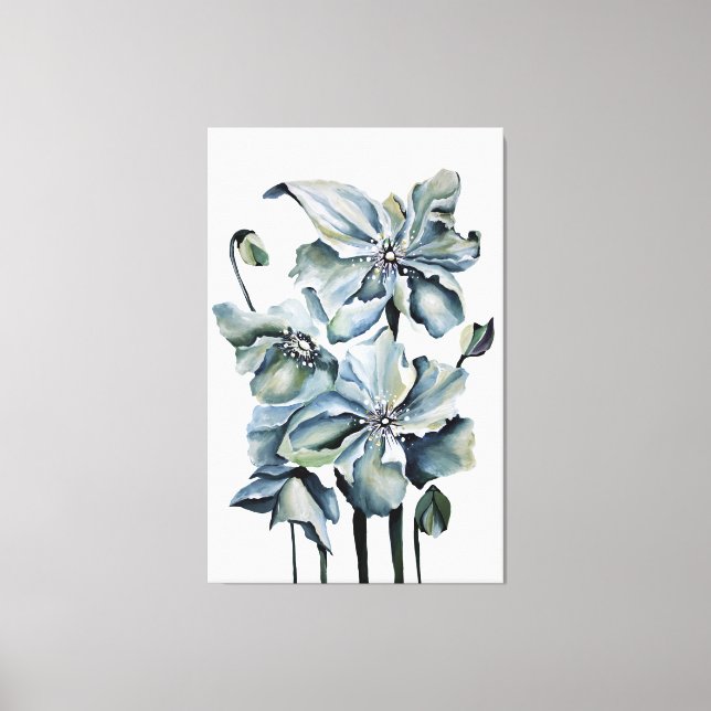 Himalayan Persian Blue Poppies Watercolor Canvas Print (Front)