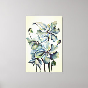 Himalayan Persian Blue Poppies Watercolor Canvas Print