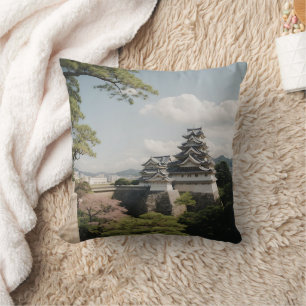 Himeji Castle Majestic Fortress Japanese History Throw Pillow