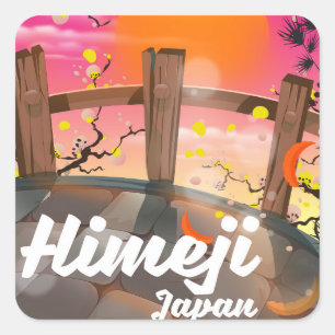 Himeji Japan blossom poster. Square Sticker