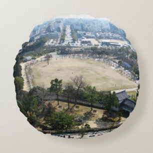 Himeji, Japan (View from atop castle) Round Pillow