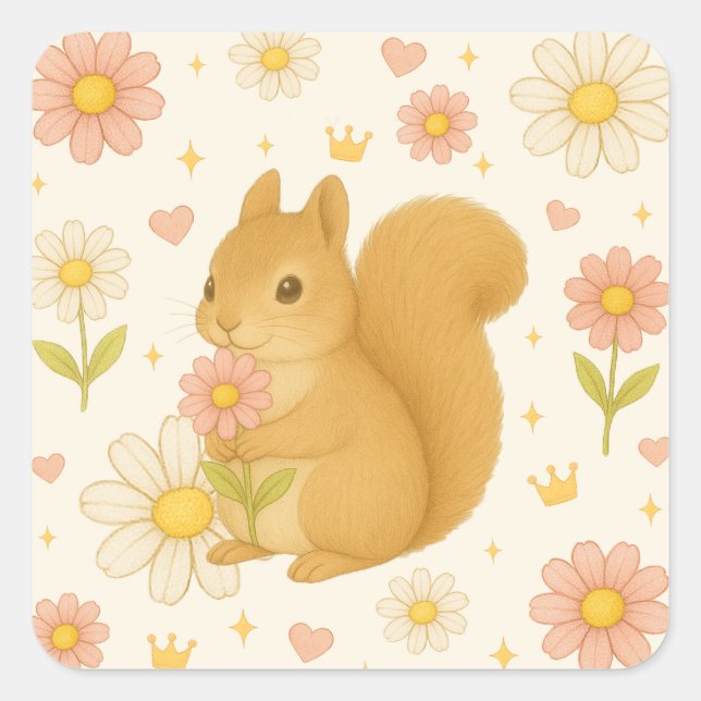 HIMEKARI Floral Squirrel Sticker (Cream)  (Front)
