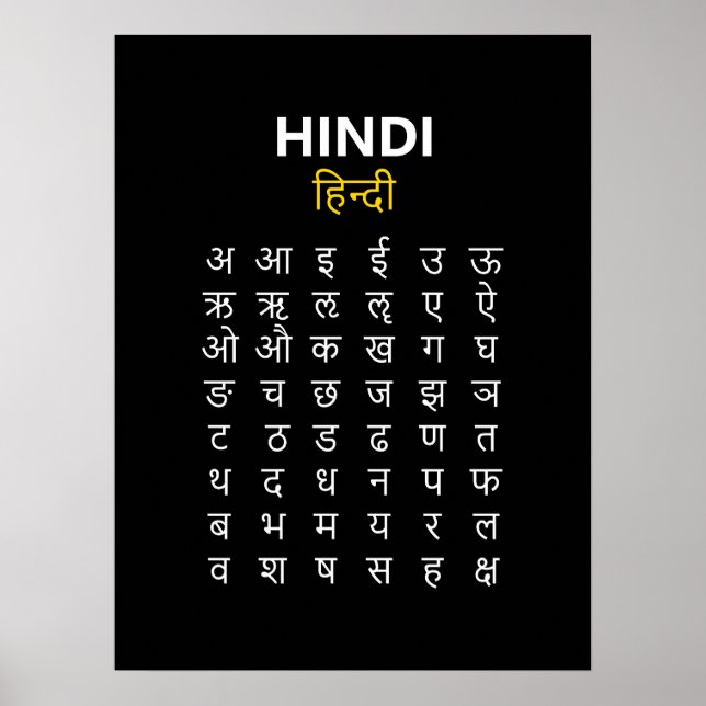 Hindi Alphabet अ–क्ष Devanagari Script Poster (Front)