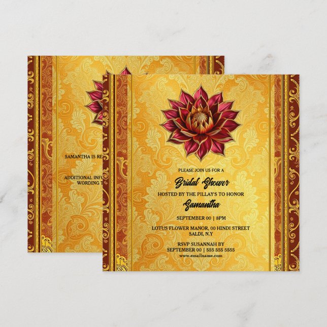 Hindi lotus flower bride to be gold burgundy chic holiday card (Front/Back)