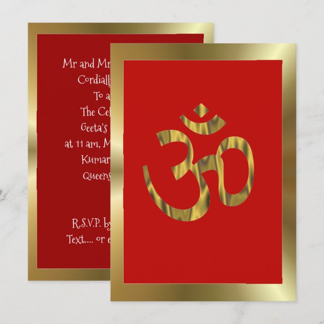 Hindu celebration Om red and gold Invitation (Front/Back)
