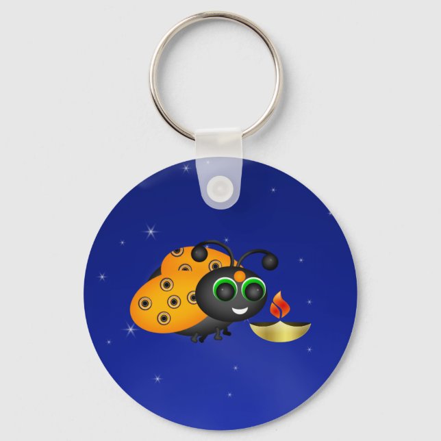 Hindu Diwali Ladybug with Deepa Keychain (Front)