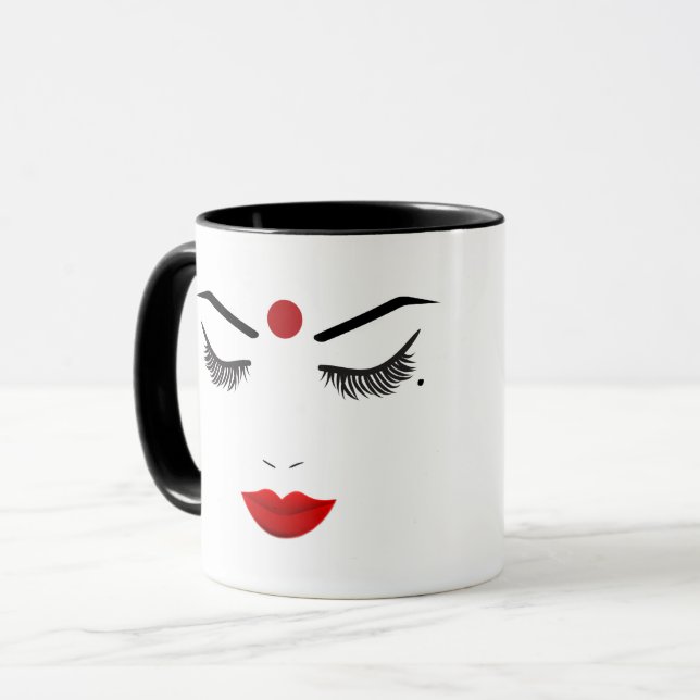 Hindu Dot Beauty Face Lashes & Red Lips Makeup Mug (Front Left)