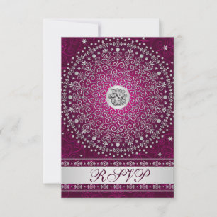 Hindu Ganesh Plum, Silver Scrolls Wedding RSVP Invitation