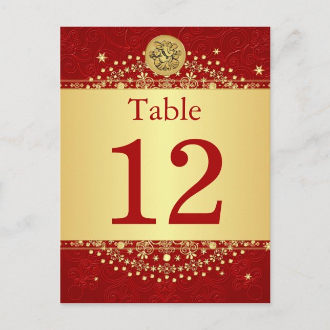 Hindu Ganesh Red, Gold Table Number Post Card (Front)