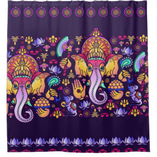 Hindu God Ganesha and Indian symbols in strip shap
